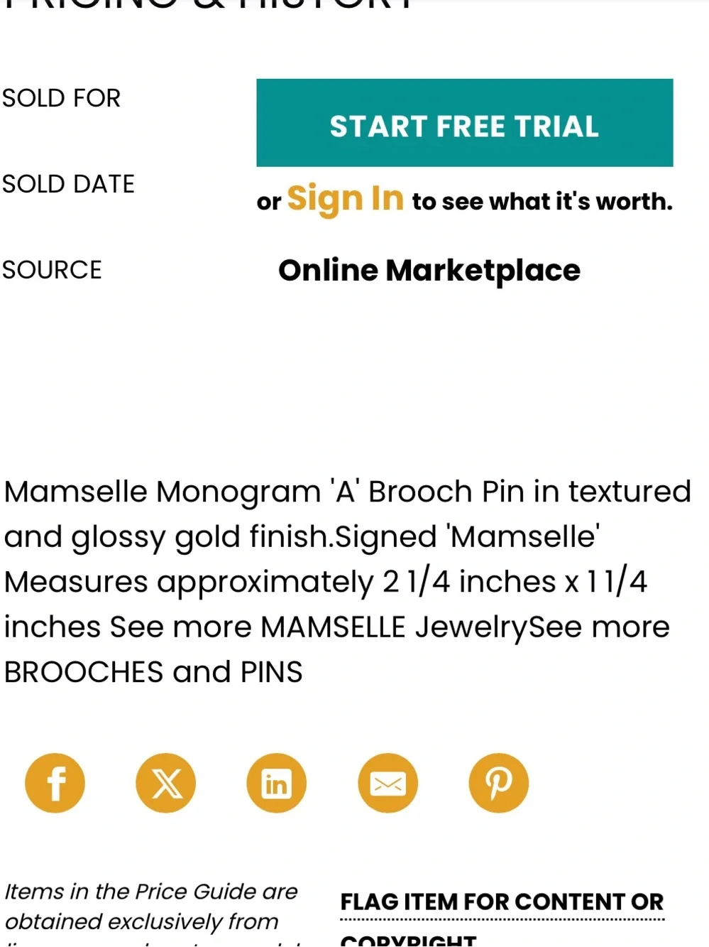 MANSELLE Vintage Gold Tone Monogram Wall Letter A